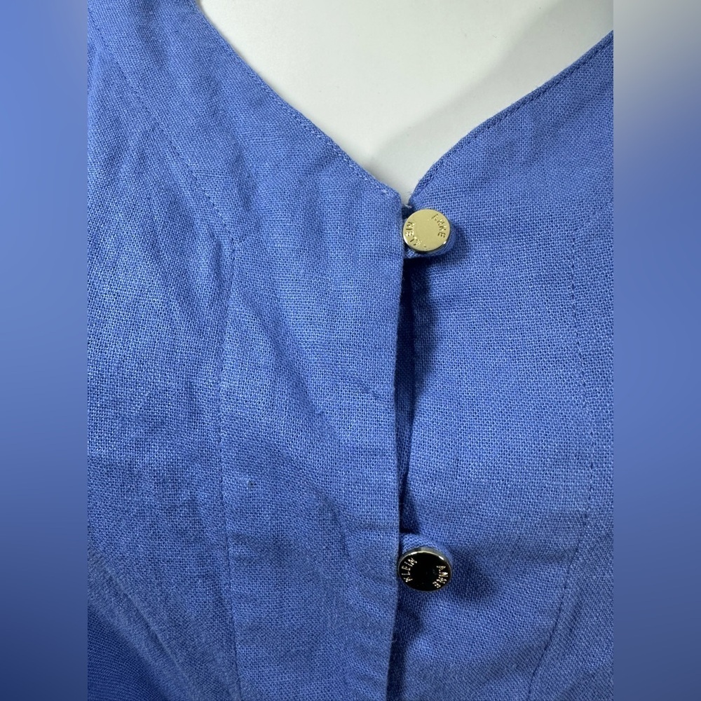Anne Klein Sz L Women’s Linen Blend Short Sleeve Front Tie Blue Top Boho Resort - Picture 3 of 13